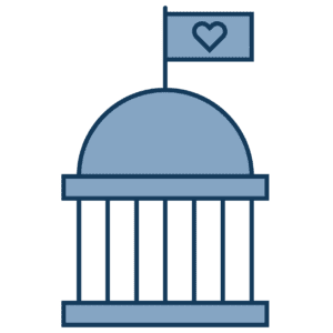 Cartoon of a government building with a flag flying at the top