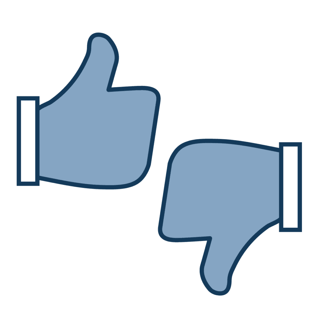 Cartoon of one hand giving a thumbs-up sign, and another hand giving a thumbs-down sign