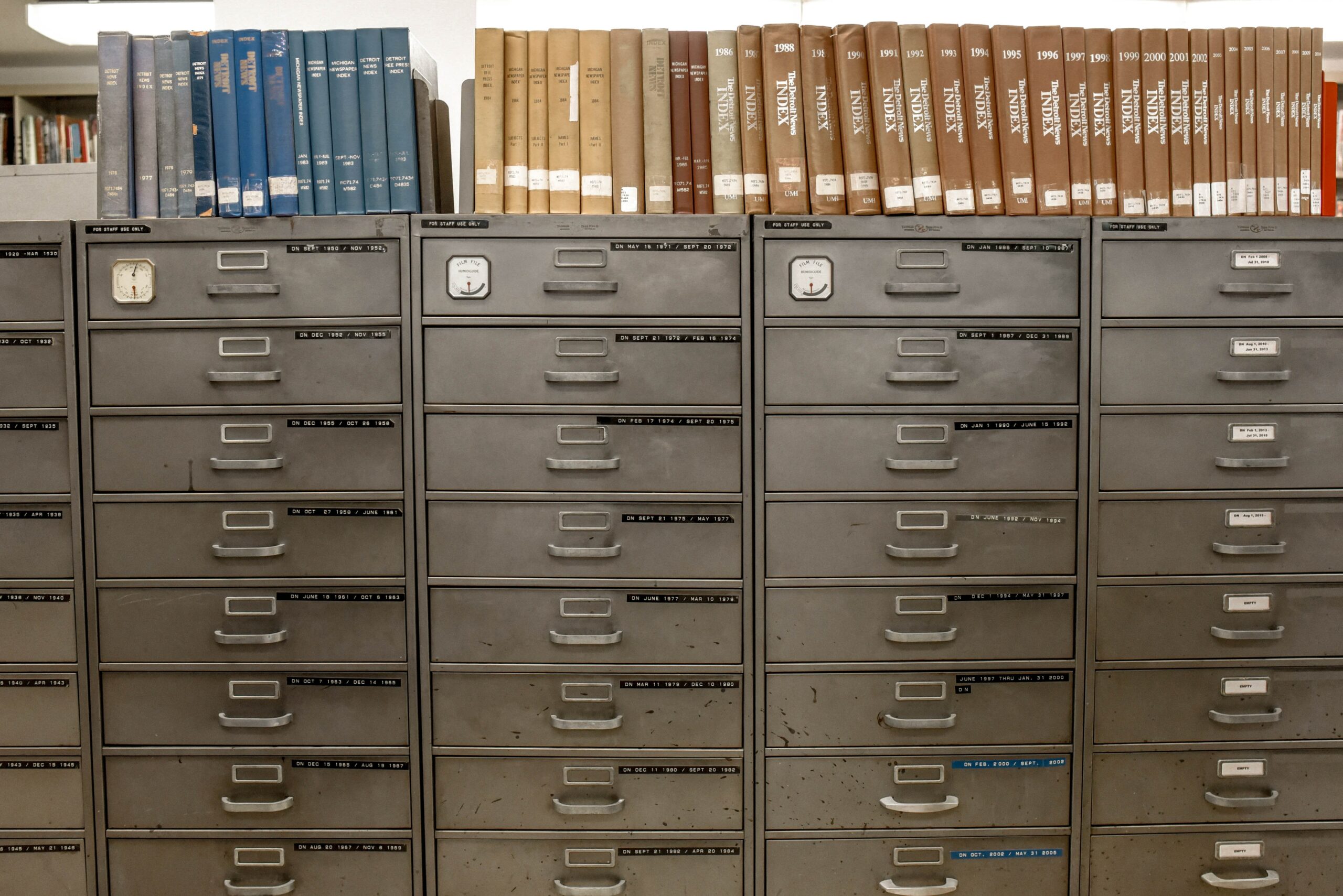 Photo of a row of filing cabinets