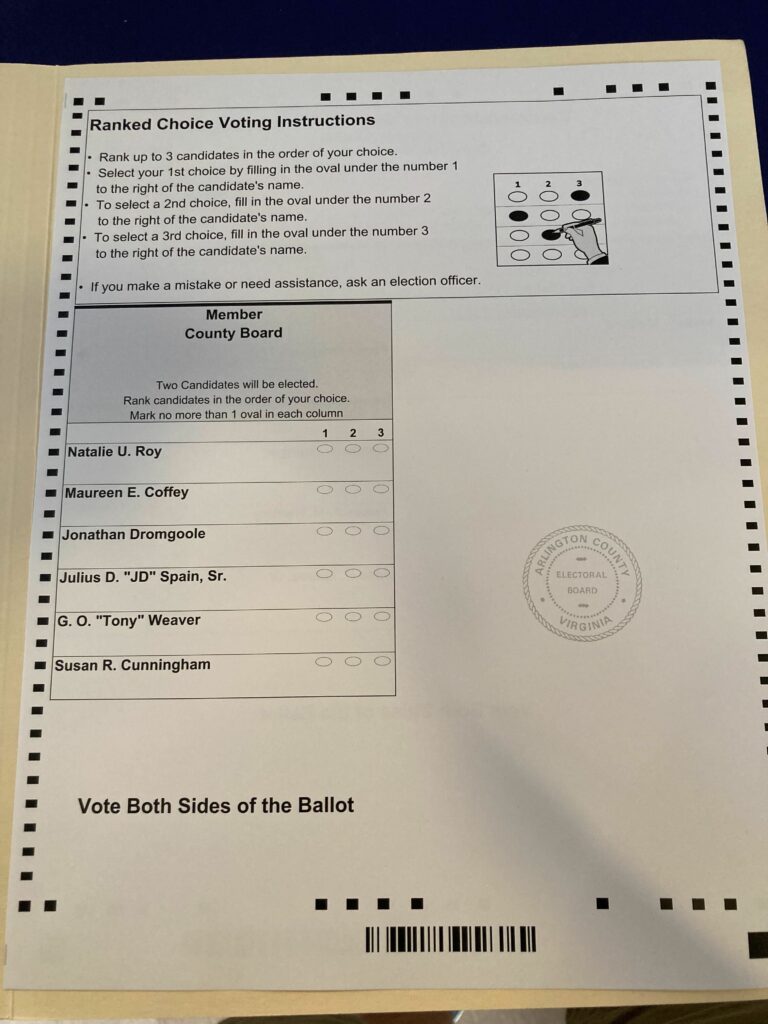 RCV ballot from Arlington, VA