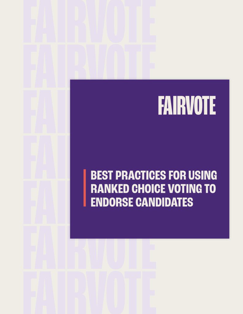 Graphic showing the words "best practices for using ranked choice voting to endorse candidates"