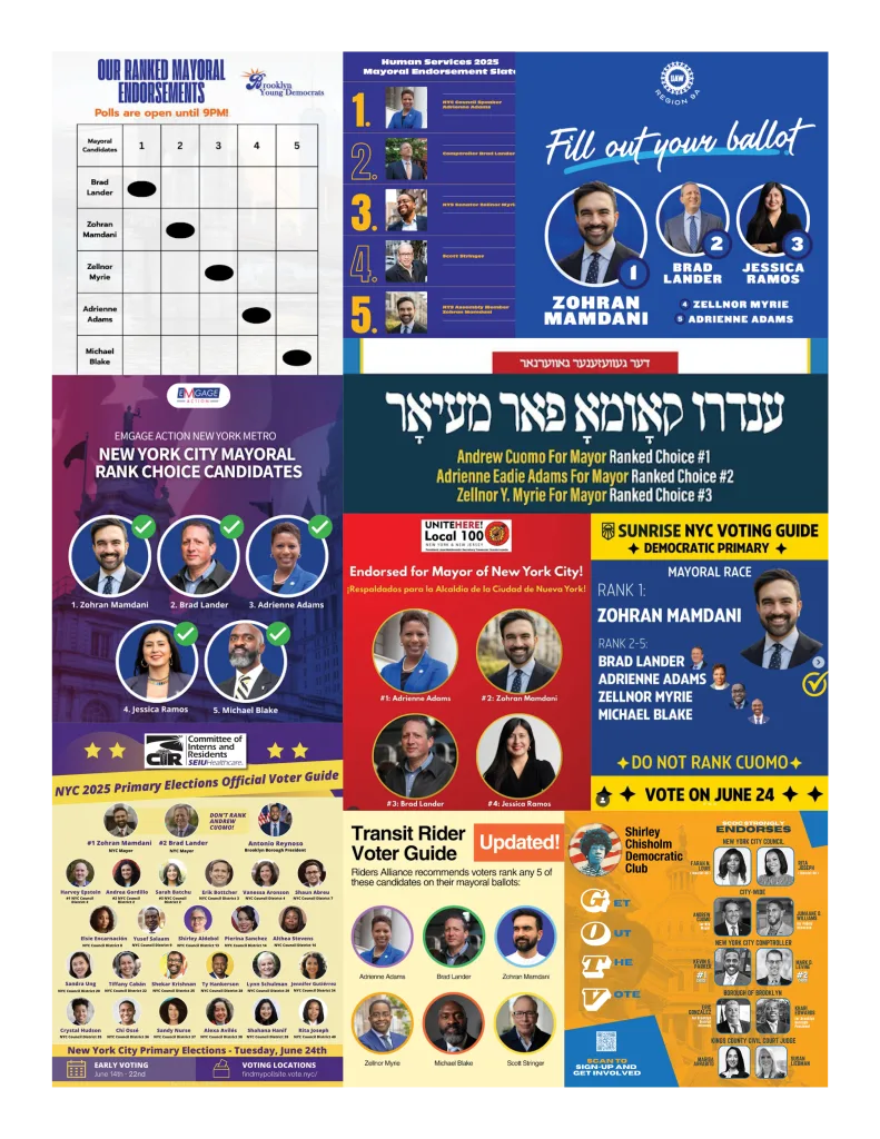 Collage of campaign materials showing ranked endorsements