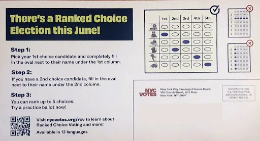 Voter education postcard from NYC Votes