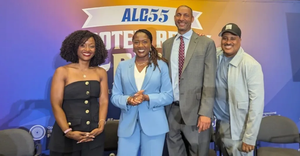 Photo of the panelists at an event by FairVote and Black Voters Matter on Black political power and representation.