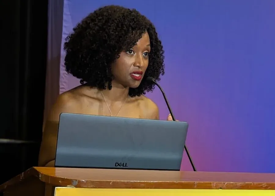 Photo of FairVote's Lakeisha Steele speaking at a podium.