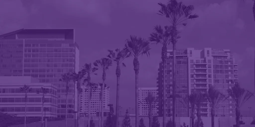 Photo of palm trees and buildings in Irvine, California